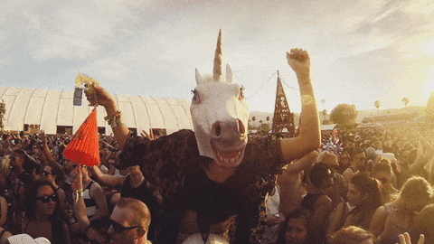 Lady At Unicorm Costume Enjoys Coachella GIF