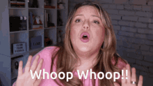 Lady Excitedly Doing The Whoop Whoop Movement GIF