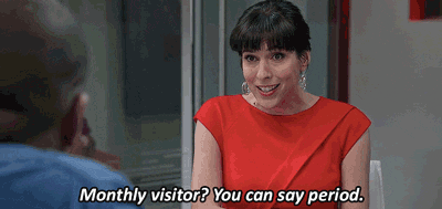 Lady Explaining Period And Monthly Visitor GIF