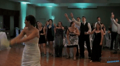 Lady Falling Down Catching Bouquet Funny Wedding GIF