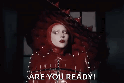 Lady Gaga in Red Costume Says Are You Ready