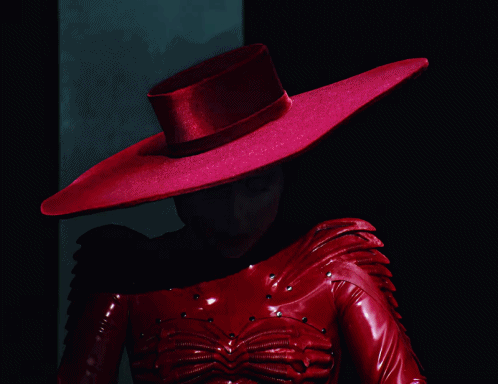 Lady Gaga in Red Dress and Large Hat