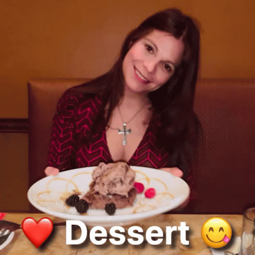 Lady Holding Plate Of Dessert GIF