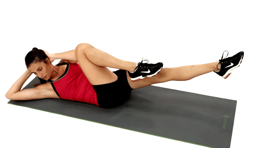 Lady In Red Doing Hard Crunches Exercise GIF