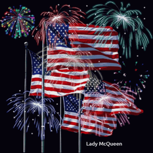 Lady McQueen Poster with American Flags and Fireworks