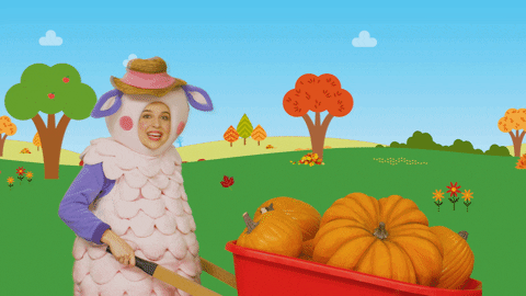 Lady Sheep Farming Pumpkins GIF
