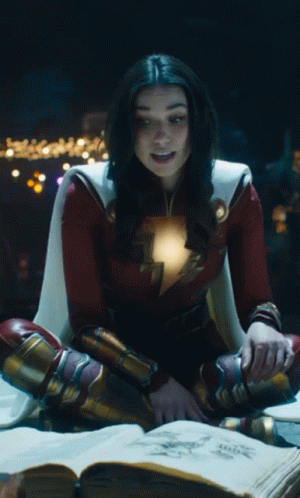 Lady Sitting Shazam GIF