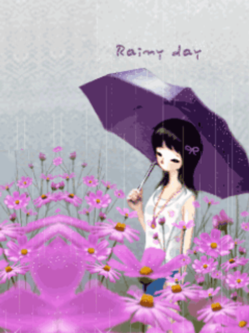 Lady With Purple Umbrella On Rainy Day GIF