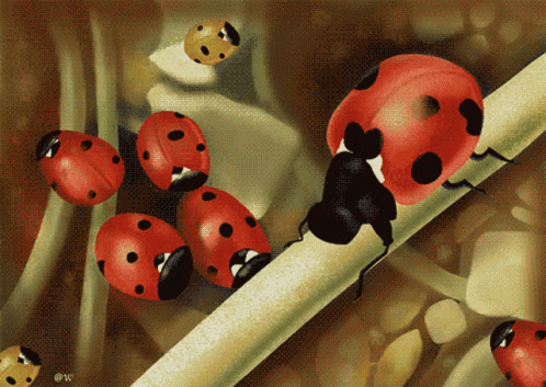 Ladybug Cartoons Chomping On Stalk GIF