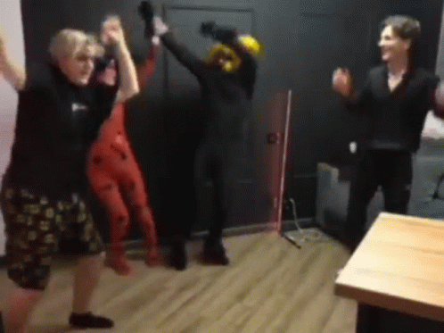 Ladybug Cosplayer Dancing With Friends GIF