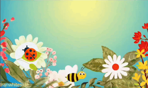Ladybug and Bee Surrounded by Flowers With Franwhiteside
