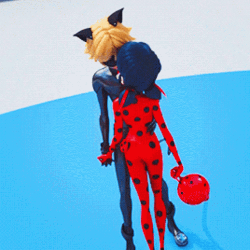 Ladybug And Cat Noir Are Standing Next To Each Other GIF