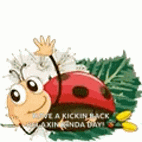 Ladybug Waving On Green Leaf GIF