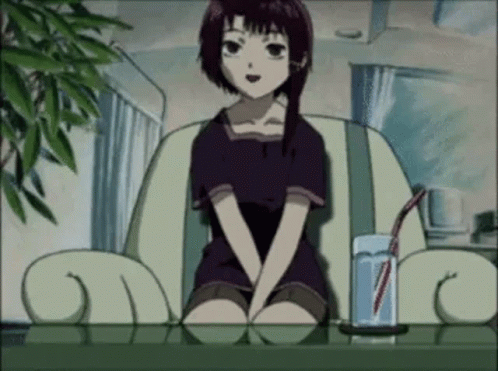 Lain Anime Bending Down To Talk GIF