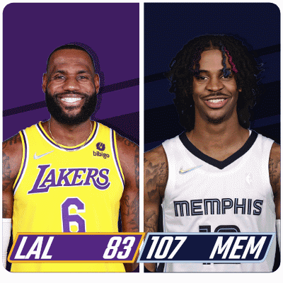 lakers and memphis basketball players standing next to each other