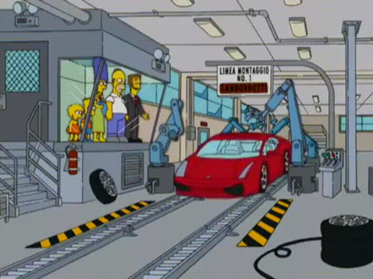 Lamborghini Red Car Cleaning The Simpsons GIF