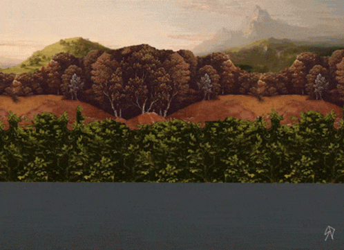 Landscape Painting With Trees And Mountains Letter R GIF