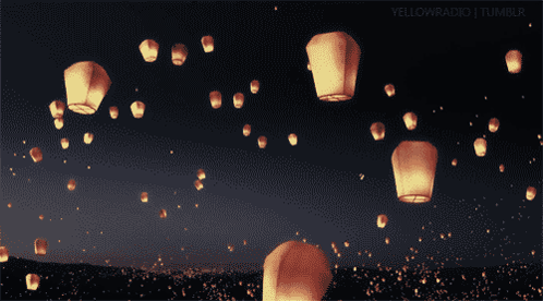 Lanterns Flying In Night Sky Yellowradio Tumblr GIF