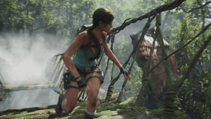 Lara Croft Kneeling in Woods