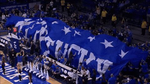 Large Blue and White Kentucky Flag on Basketball Court