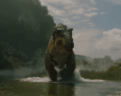 Large Dinosaur Running Through Water GIF