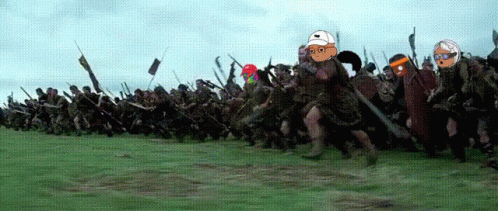 Large Group Of Soldiers Running In Field GIF