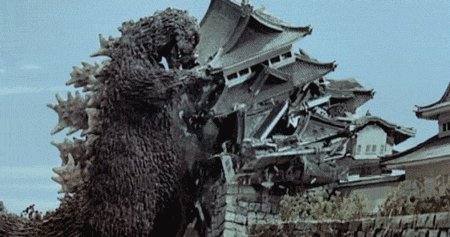 Large Monster In Front Of Destroyed Castle GIF