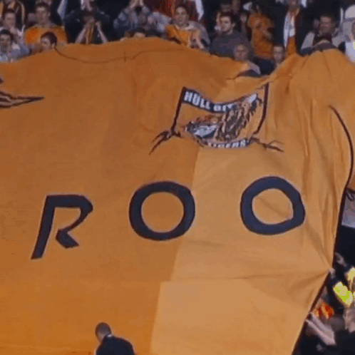 Large Orange Banner Saying Roo