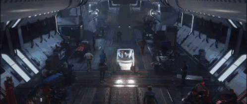Large White Spaceship in Circular Room