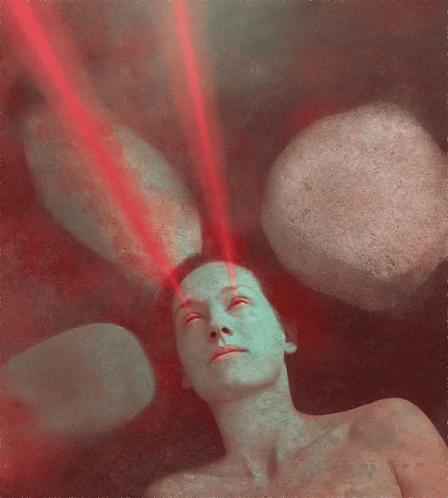 Green Lady Red Laser Beams GIF