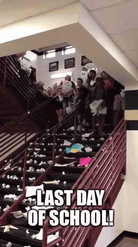 Last Day of School Group Walking Down Stairs