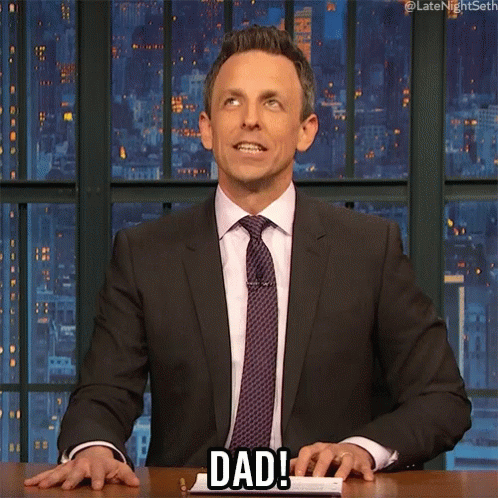 Late Night Seth Shouting Dad GIF