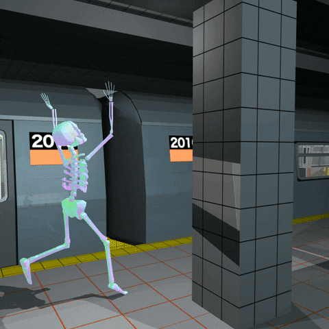 Late Skeleton Chasing Train GIF