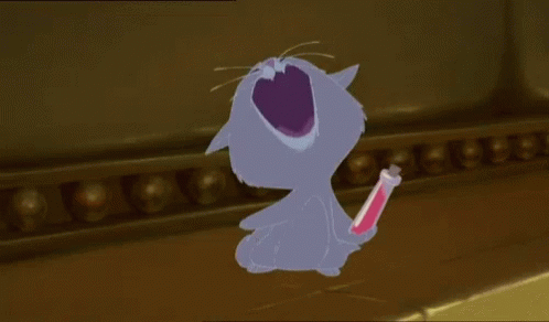 Laughing Cartoon Cat Holding Bottle