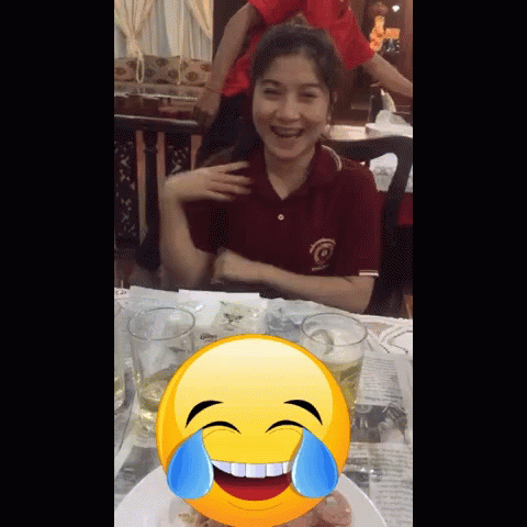 Laughing Emoji Meme Girl Table Drumming GIF