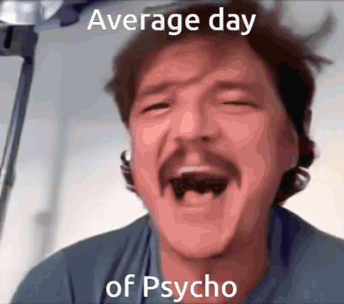 Laughing Man with Mustache and Psycho Words