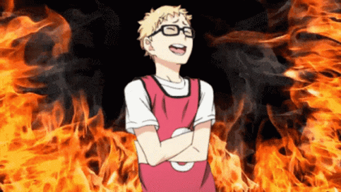 Laughing Tsukki Tsukishima On Animated Fire GIF