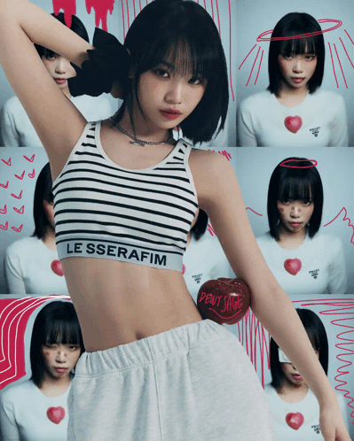 Le Sserafim Kim Chaewon Sexy Pose Short Hair GIF