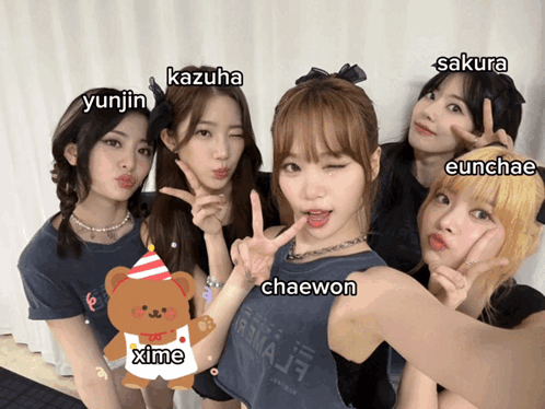 Le Sserafim Members Cute Faces Peace Hand Sign GIF