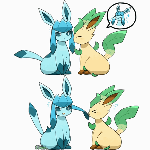 Leafeon Clinging To Glaceon GIF