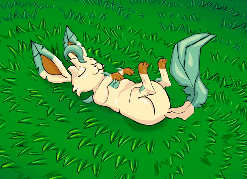 Leafeon Lying On The Grass GIF