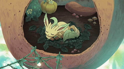 Leafeon Sleeping In Its Hideout GIF