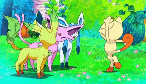 Leafeon With Glaceon Espeon And Meowth GIF