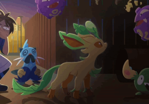 Leafeon With Other Pokemon GIF
