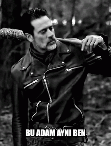 Leather Jacket Man Holding Bat Saying Bu Adam Ayni Ben