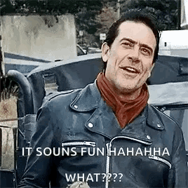 Leather Jacket Man with Funny Face by Car