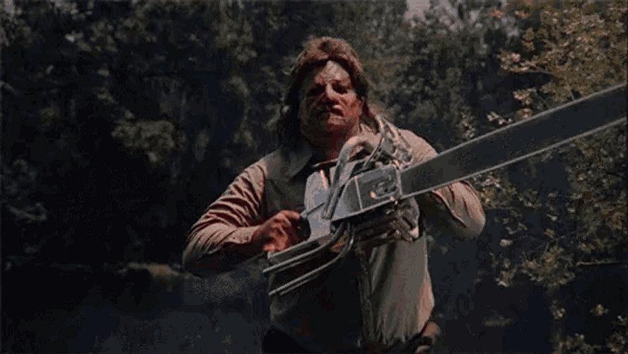 Leatherface Zoom In Title GIF