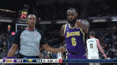 Lebron Flop Pointing With Referee GIF