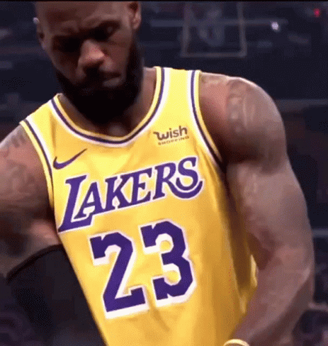 Lebron James Is Wearing A Lakers Jersey With The Number 23 On It . GIF