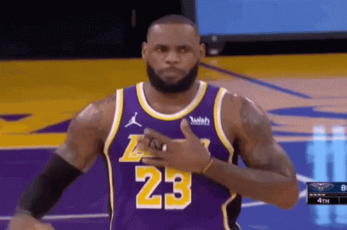 Lebron James Is Wearing A Purple Jersey With The Number 23 On It And Giving A Thumbs Up . GIF
